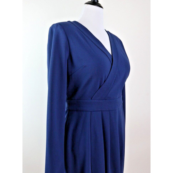 Donna Karan Size L* Faux Wrap Sheath Dress Surplice V Neck Navy Blue - Picture 6 of 11